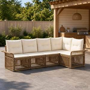Zestaw Sof na Ogród 5 szt. Beżowy polirattan