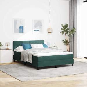 Łóżko z sprężyną LED Ciemna zieleń 140 x 190 cm Aksamit