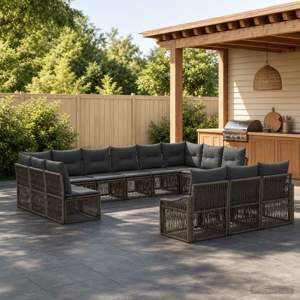 Zestaw Sof na Ogród 13 szt. Szary polirattan