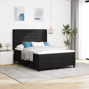 Łóżko z sprężyną LED z materacem Czarny 160 x 200 cm tkanina