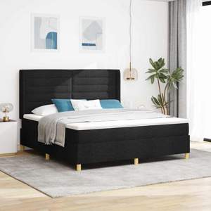 Łóżko sprężynowe z paskami LED Czarny 180 x 200 cm tkanina