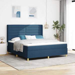 Łóżko sprężynowe z paskami LED Niebieski 180 x 200 cm tkanina
