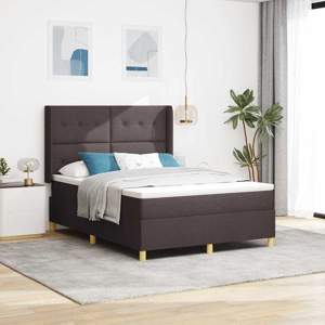 Łóżko sprężynowe z paskami LED Brązowy 140 x 200 cm tkanina