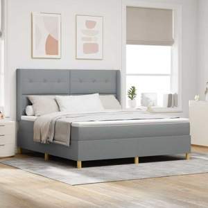 Łóżko sprężynowe z paskami LED Jasnoszary 180 x 200 cm tkanina