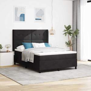 Łóżko sprężynowe z paskami LED Czarny 140 x 190 cm Aksamit