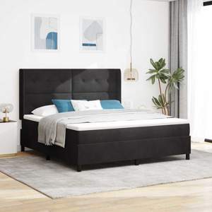 Łóżko sprężynowe z paskami LED Czarny 180 x 200 cm Aksamit