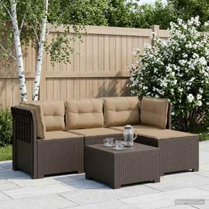 Sofa ogrodowa dla 4 osób z poduszkami w stylu rattanowym PP