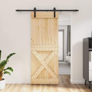 Drzwi przesuwne 80 x 210 cm Lite Drewno Sosnowe (Nieobrobione)