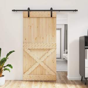 Drzwi przesuwne 100 x 210 cm Lite Drewno Sosnowe (Nieobrobione)