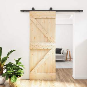 Drzwi przesuwne 85 x 210 cm Lite Drewno Sosnowe (Nieobrobione)