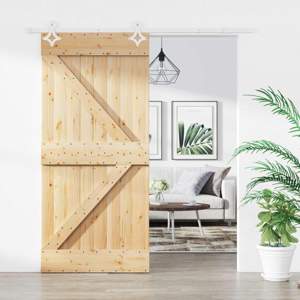 Drzwi przesuwne 95 x 210 cm Lite Drewno Sosnowe (Nieobrobione)
