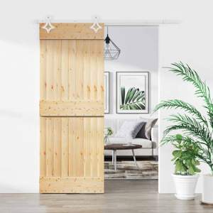 Drzwi przesuwne 85 x 210 cm Lite Drewno Sosnowe (Nieobrobione)