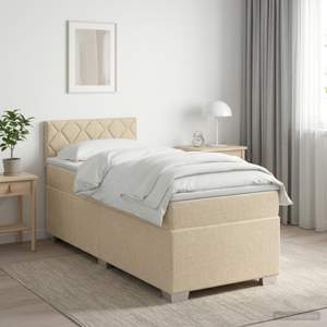 Łóżko Box Spring z materacem i LED kremowy 80 x 200 cm tkanina