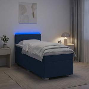 Łóżko Box Spring z materacem i LED niebieski 90 x 200 cm