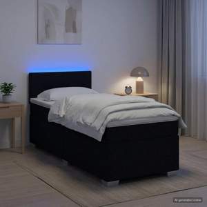 Łóżko Box Spring z materacem i LED Czarny 100 x 200 cm tkanina