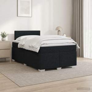 Łóżko Box Spring z materacem i LED Czarny 120 x 200 cm tkanina