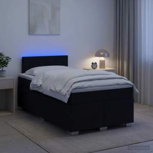 Łóżko Box Spring z materacem i LED Czarny 120 x 200 cm tkanina