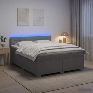 Łóżko Box Spring z materacem i LED jasnoszary 140 x 200 cm