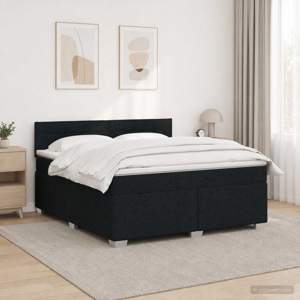 Łóżko Box Spring z materacem i LED Czarny 140 x 200 cm tkanina