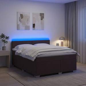 Łóżko Box Spring z materacem i LED Ciemny brąz 140 x 200 cm