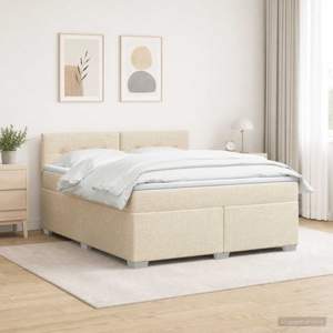 Łóżko Box Spring z materacem i LED kremowy 140 x 200 cm tkanina