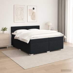 Łóżko Box Spring z materacem i LED Czarny 200 x 200 cm tkanina