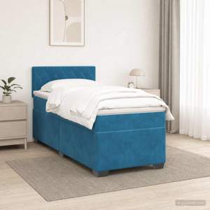 Łóżko Box Spring z materacem i LED niebieski 90 x 190 cm Welur