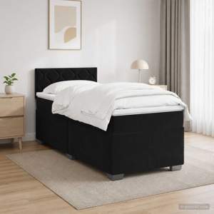 Łóżko Box Spring z materacem i LED Czarny 90 x 190 cm Welur