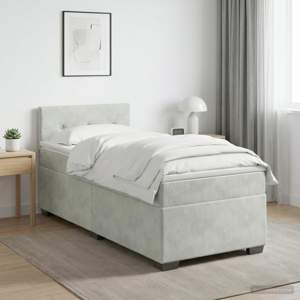 Łóżko Box Spring z materacem i LED jasnoszary 90 x 200 cm Welur