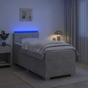 Łóżko Box Spring z materacem i LED jasnoszary 100 x 200 cm