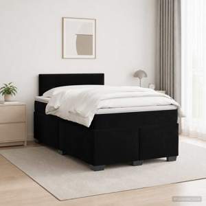 Łóżko Box Spring z materacem i LED Czarny 120 x 200 cm Welur