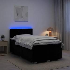 Łóżko Box Spring z materacem i LED Czarny 120 x 200 cm Welur