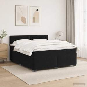 Łóżko Box Spring z materacem i LED Czarny 140 x 190 cm Welur
