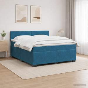 Łóżko Box Spring z materacem i LED niebieski 140 x 190 cm Welur
