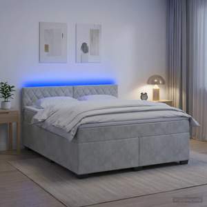 Łóżko Box Spring z materacem i LED jasnoszary 140 x 200 cm