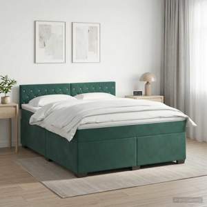 Łóżko Box Spring z materacem i LED Ciemnozielony 140 x 200 cm