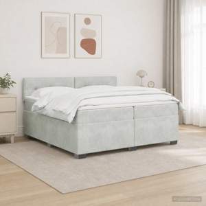 Łóżko Box Spring z materacem i LED jasnoszary 200 x 200 cm
