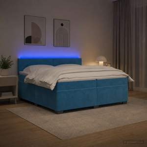 Łóżko Box Spring z materacem i LED niebieski 200 x 200 cm Welur