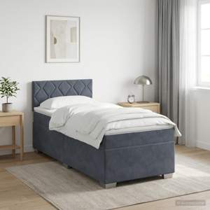 Łóżko Box Spring z materacem i LED ciemnoszary Pojedynczy Welur