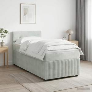 Łóżko Box Spring z materacem i LED jasnoszary 90 x 190 cm Welur