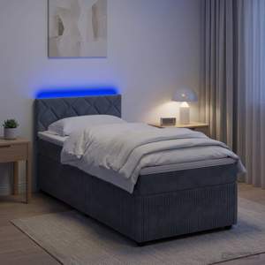 Łóżko Box Spring z materacem i LED ciemnoszary 90 x 190 cm