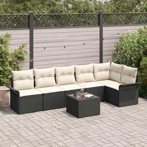 Zestaw Sof na Ogród 7 szt. Czarny polirattan