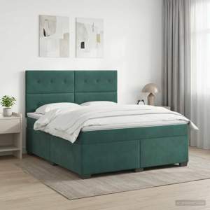 Łóżko kontynentalne z materacem Ciemnozielony 140 x 190 cm