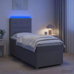 Łóżko z box spring LED z materacem jasnoszary 90 x 190 cm