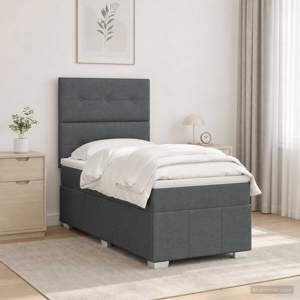 Łóżko z box spring LED z materacem ciemnoszary 80 x 200 cm