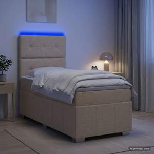 Łóżko z box spring LED z materacem kremowy 90 x 200 cm tkanina