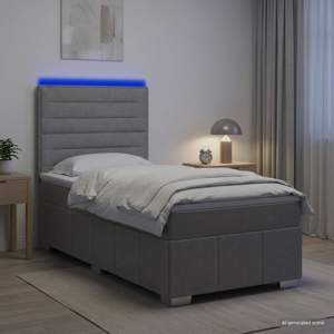 Łóżko z box spring LED z materacem jasnoszary 100 x 200 cm