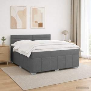 Łóżko z box spring LED z materacem ciemnoszary 140 x 190 cm