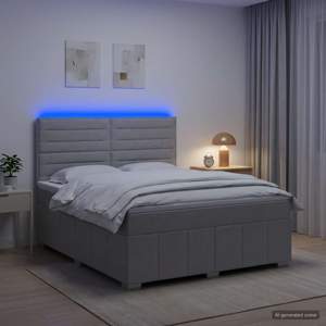 Łóżko z box spring LED z materacem jasnoszary 140 x 200 cm
