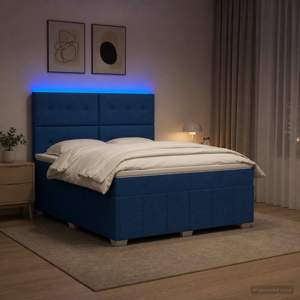 Łóżko z box spring LED z materacem niebieski 140 x 200 cm